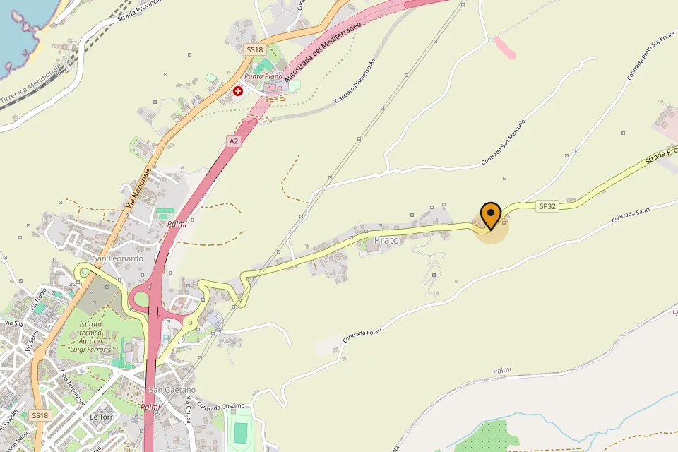 Mappa della zona: l'impianto è segnalato in Contrada Prato, a est di Palmi, poco distante dall'A2